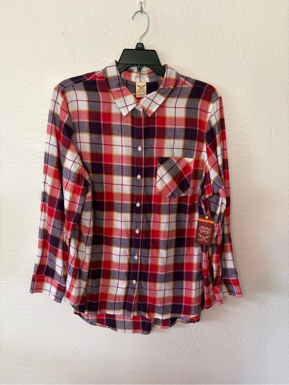 Faded Glory Red Plaid Button-Down Shirt